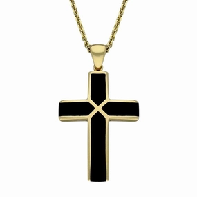 9ct Yellow Gold Whitby Jet Four Stone Cross Necklace