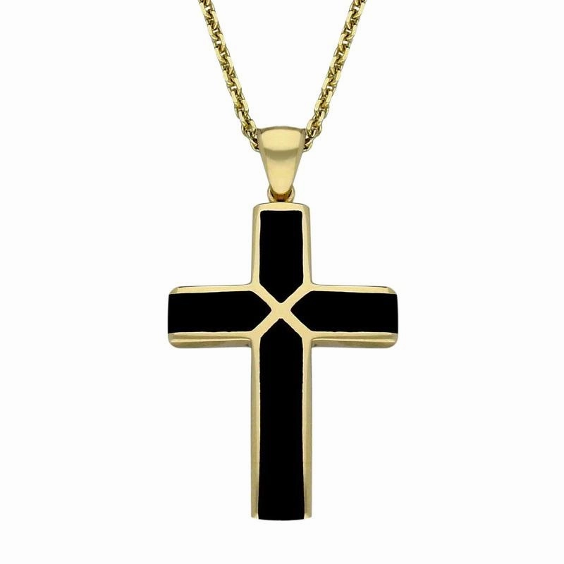 9ct Yellow Gold Whitby Jet Four Stone Cross Necklace
