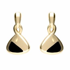 9ct Yellow Gold Whitby Jet Freeform Triangular Drop Earrings D