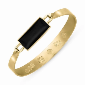 9ct Yellow Gold Whitby Jet Hallmark Wide Oblong Bangle