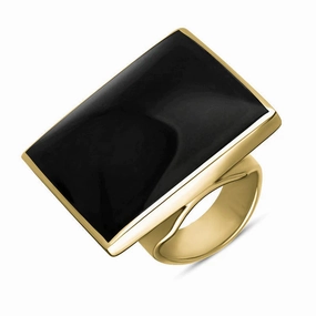 9ct Yellow Gold Whitby Jet King's Coronation Hallmark Large Square Ring D