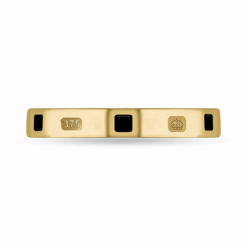 9ct Yellow Gold Whitby Jet King's Coronation Hallmark Princess Cut 3mm Ring D