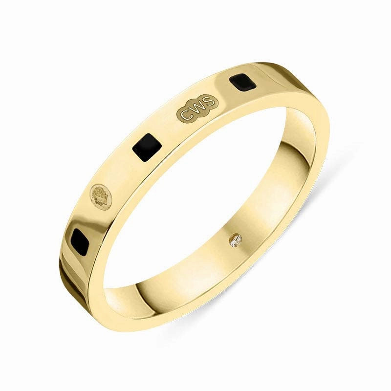 9ct Yellow Gold Whitby Jet King's Coronation Hallmark Princess Cut 3mm Ring D
