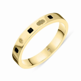 9ct Yellow Gold Whitby Jet King's Coronation Hallmark Princess Cut 3mm Ring D