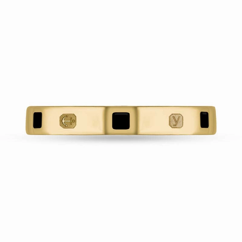 9ct Yellow Gold Whitby Jet King's Coronation Hallmark Princess Cut 3mm Ring D
