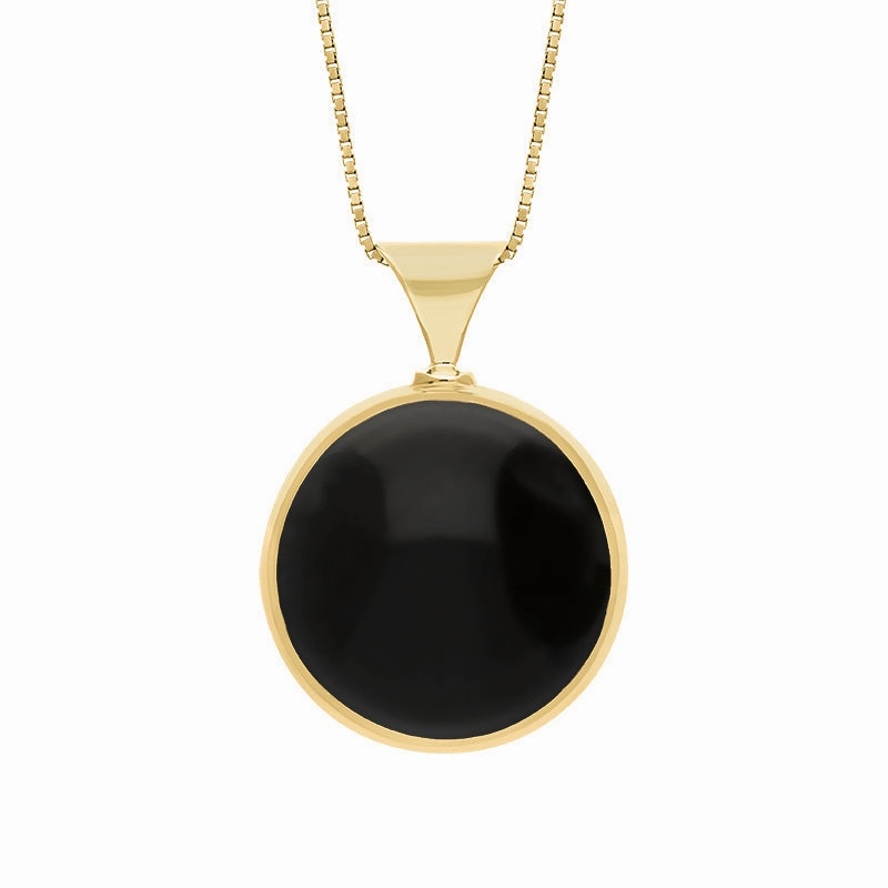 9ct Yellow Gold Whitby Jet Lapis Lazuli Queens Jubilee Hallmark Double Sided Round Necklace D