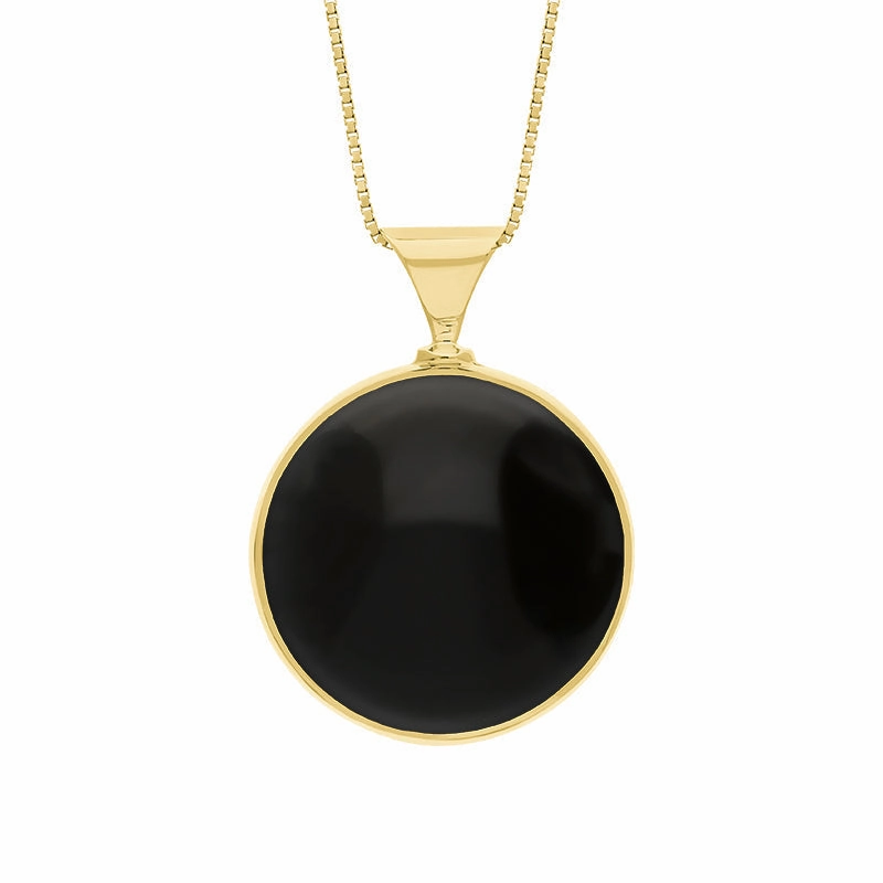 9ct Yellow Gold Whitby Jet Lapis Lazuli Queens Jubilee Hallmark Double Sided Round Necklace D