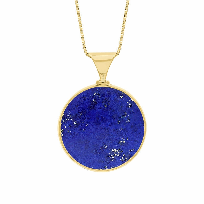 9ct Yellow Gold Whitby Jet Lapis Lazuli Queens Jubilee Hallmark Double Sided Round Necklace D