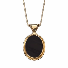 9ct Yellow Gold Whitby Jet Large Oval Necklace