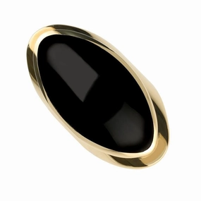 9ct Yellow Gold Whitby Jet Large Oval Statement Ring