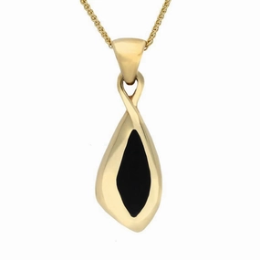 9ct Yellow Gold Whitby Jet Long Drop Freeform Necklace