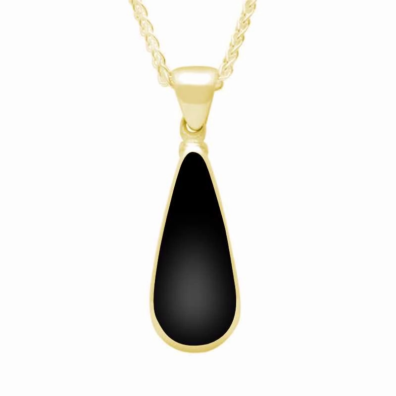 9ct Yellow Gold Whitby Jet Long Pear Necklace