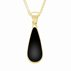9ct Yellow Gold Whitby Jet Long Pear Necklace