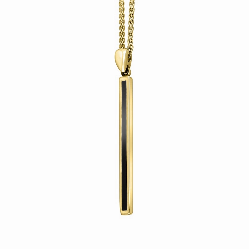 9ct Yellow Gold Whitby Jet Long Slim Oblong Necklace
