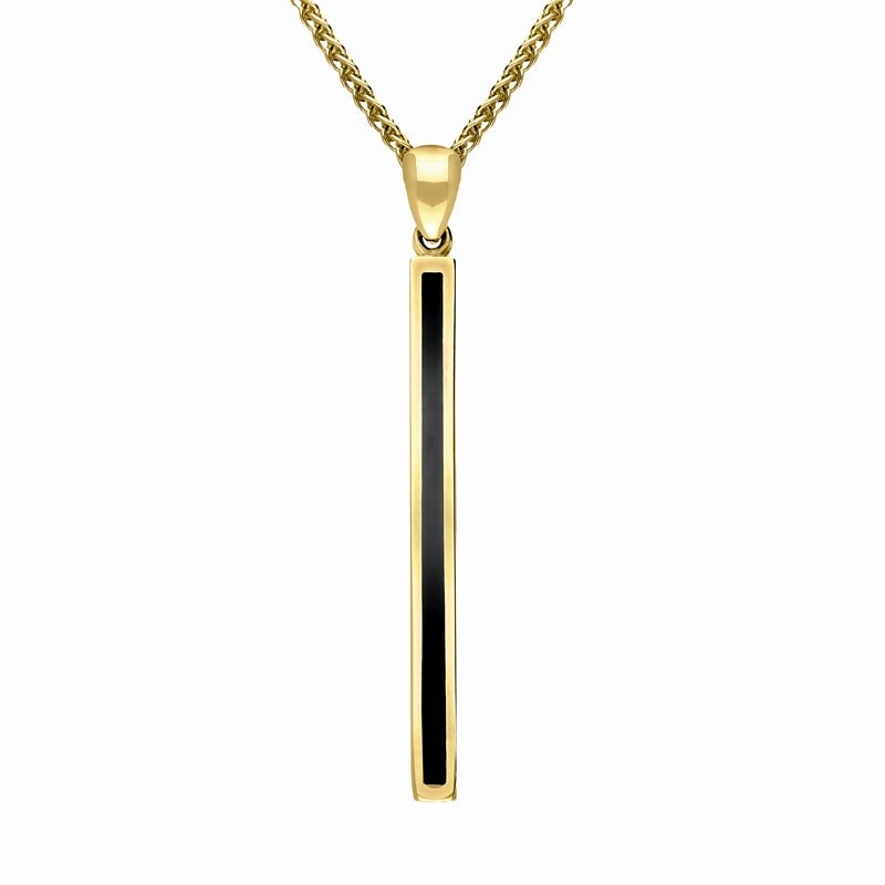 9ct Yellow Gold Whitby Jet Long Slim Oblong Necklace