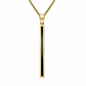 9ct Yellow Gold Whitby Jet Long Slim Oblong Necklace