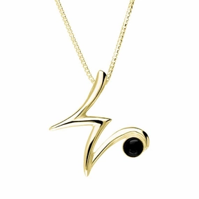 9ct Yellow Gold Whitby Jet Love Letters Initial W Necklace
