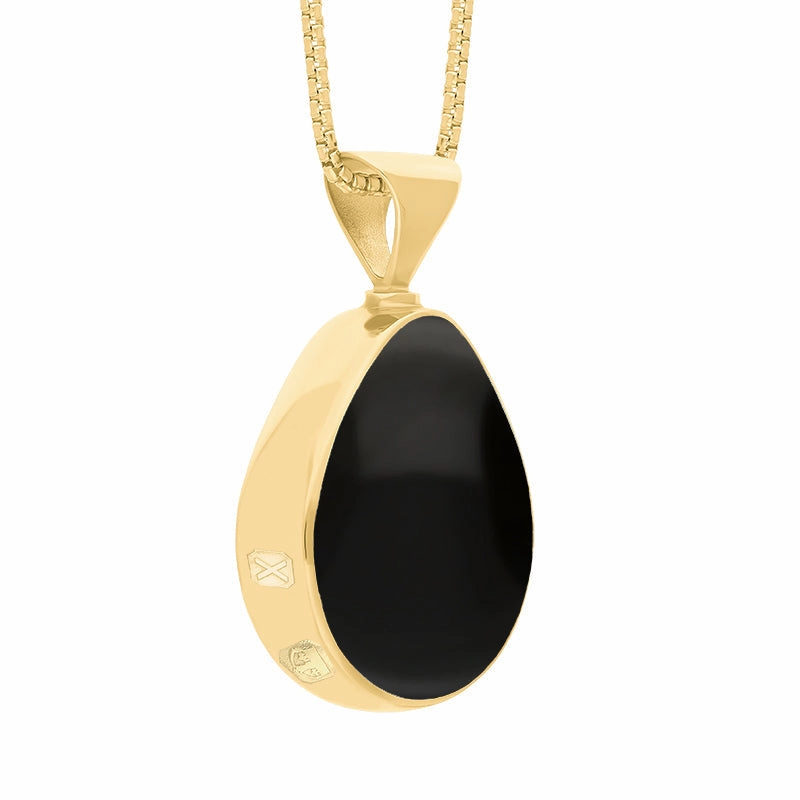 9ct Yellow Gold Whitby Jet Malachite Hallmark Double Sided Pear-shaped Necklace