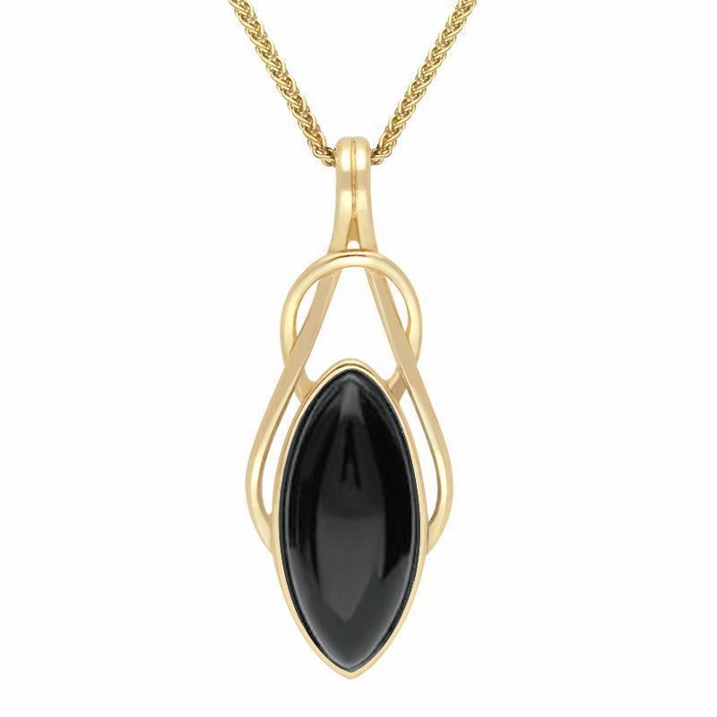 9ct Yellow Gold Whitby Jet Marquise Celtic Twist Two Piece Set