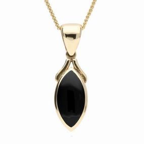 9ct Yellow Gold Whitby Jet Marquise Necklace