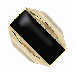 9ct Yellow Gold Whitby Jet Medium Oblong Ring