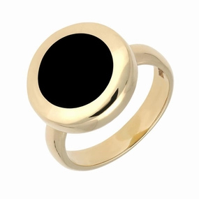 9ct Yellow Gold Whitby Jet Modern Framed Round Ring