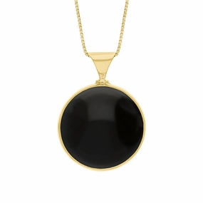 9ct Yellow Gold Whitby Jet Mother of Pearl Queens Jubilee Hallmark Double Sided Round Necklace D