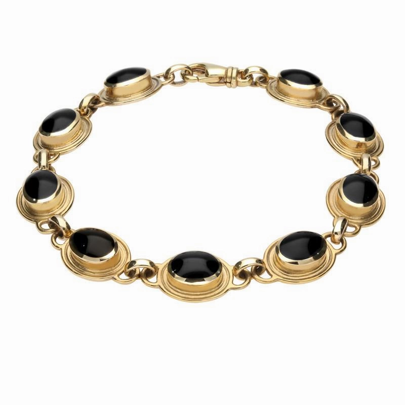 9ct Yellow Gold Whitby Jet Nine Stone Oval Bracelet