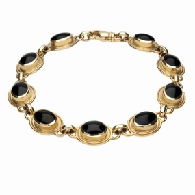 9ct Yellow Gold Whitby Jet Nine Stone Oval Bracelet