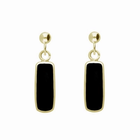 9ct Yellow Gold Whitby Jet Oblong Drop Earrings