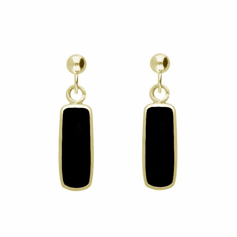 9ct Yellow Gold Whitby Jet Oblong Drop Earrings