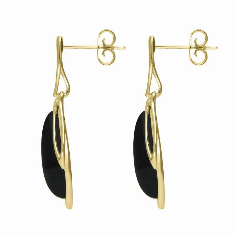 9ct Yellow Gold Whitby Jet Open Marquise Drop Earrings