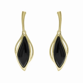 9ct Yellow Gold Whitby Jet Open Marquise Drop Earrings