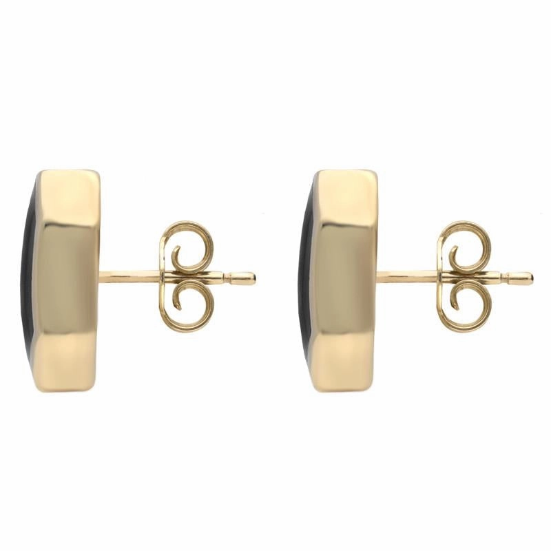 9ct Yellow Gold Whitby Jet Organic Concave Stud Earrings