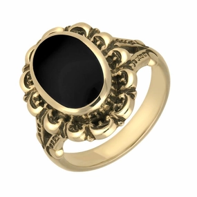 9ct Yellow Gold Whitby Jet Oval Antique Frame Ring