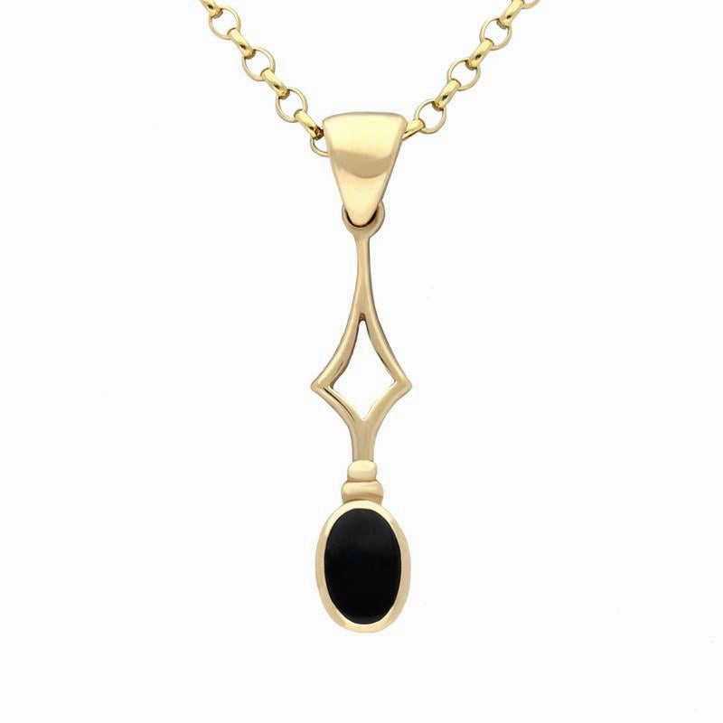 9ct Yellow Gold Whitby Jet Oval Drop Necklace