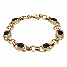 9ct Yellow Gold Whitby Jet Oval Loop Link Bracelet