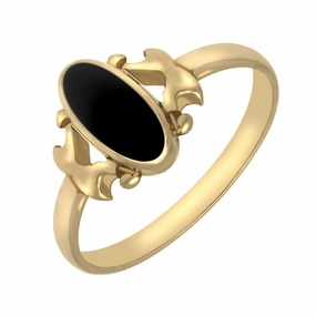 9ct Yellow Gold Whitby Jet Oval Stone Set Ring