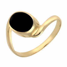 9ct Yellow Gold Whitby Jet Oval Twist Shank Ring