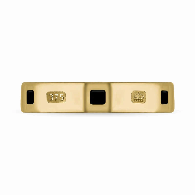 9ct Yellow Gold Whitby Jet Queen's Jubilee Hallmark Princess Cut 4mm Ring D