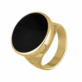 9ct Yellow Gold Whitby Jet Queen's Jubilee Hallmark Small Round Ring D