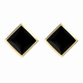 9ct Yellow Gold Whitby Jet Rhombus Earrings