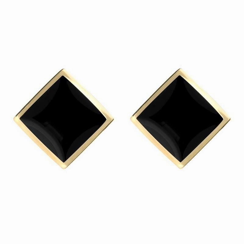 9ct Yellow Gold Whitby Jet Rhombus Earrings