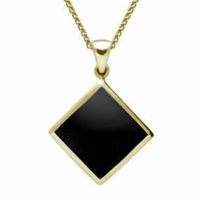 9ct Yellow Gold Whitby Jet Rhombus Necklace