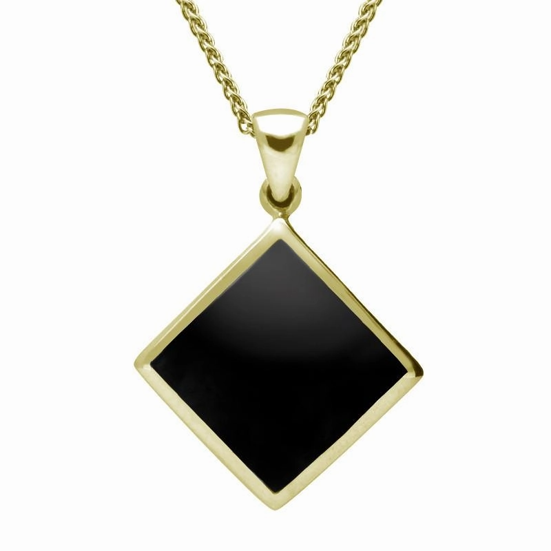 9ct Yellow Gold Whitby Jet Rhombus Necklace
