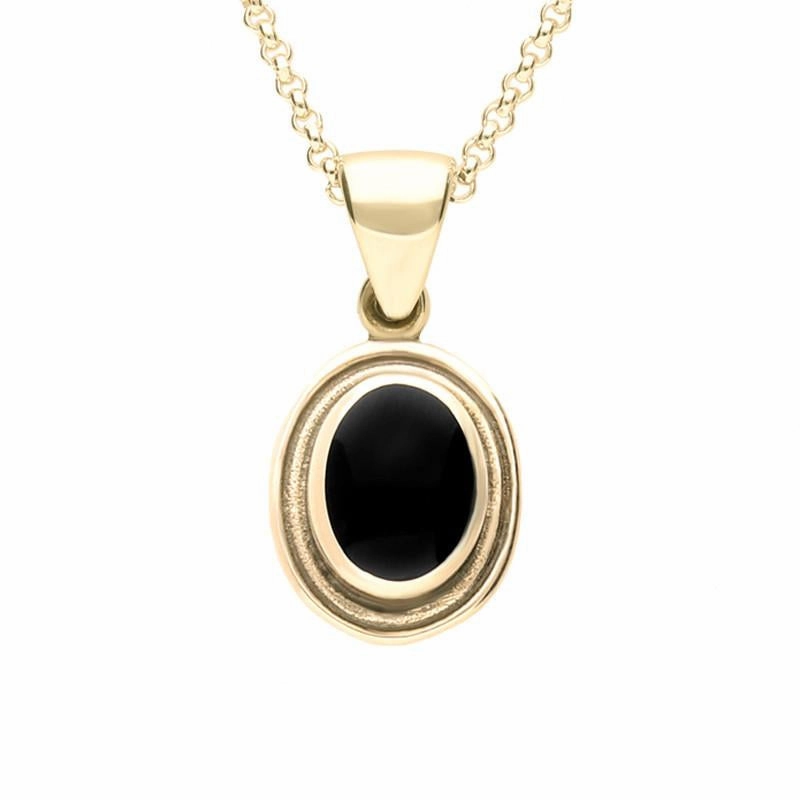 9ct Yellow Gold Whitby Jet Ribbed Small Oval Necklace