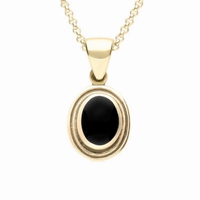 9ct Yellow Gold Whitby Jet Ribbed Small Oval Necklace