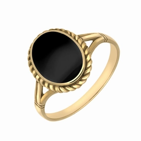 9ct Yellow Gold Whitby Jet Rope Edge Ring