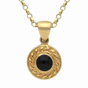 9ct Yellow Gold Whitby Jet Round Rope Edge Necklace