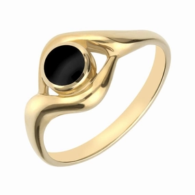 9ct Yellow Gold Whitby Jet Round Twist Ring